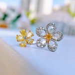 直播货源设计师款玫瑰切工中彩黄玫瑰双花开口彩色黄钻锆石戒指女