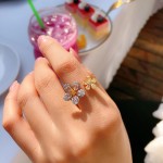 直播货源设计师款玫瑰切工中彩黄玫瑰双花开口彩色黄钻锆石戒指女