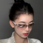 法式复古Y2K千禧辣妹墨镜女款无框镶钻科技感配饰ins小众太阳眼镜
