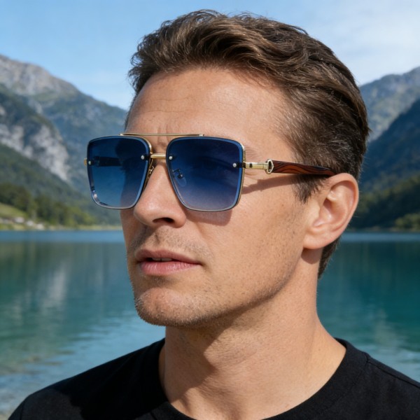 欧美方框切边墨镜男士仿木纹镜腿太阳镜男式潮流跨境批发sunglass