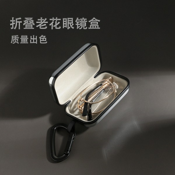批发折叠老花镜眼镜盒男便携耐压不锈钢材质可挂钩式眼睛收纳盒子