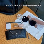 真皮H扣抗压眼镜包便携墨镜盒收纳袋男女近视眼镜防掉保护套通用