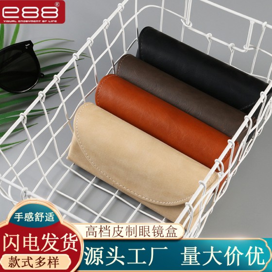 e88跨境高档皮质眼镜盒软包太阳墨镜盒近视眼镜布袋保护套装收纳