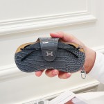 H扣真皮鳄鱼纹眼镜包墨镜收纳袋挂脖挂绳便携眼镜盒近视镜保护套