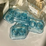 ins风隐形眼镜盒水晶蓝便携简约无需拧盖美瞳伴侣护理收纳盒批发
