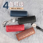 批发复古压花眼镜盒男高级pu皮便携耐压女磁吸扣近视眼睛收纳盒子