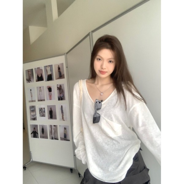 白色薄款长袖防晒罩衫T恤女夏季新款慵懒风宽松显瘦内搭舞蹈上衣
