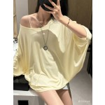 松弛感蝙蝠袖防晒罩衫T恤女春款2026新款露肩设计感休闲长袖上衣