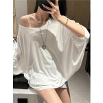 松弛感蝙蝠袖防晒罩衫T恤女春款2026新款露肩设计感休闲长袖上衣