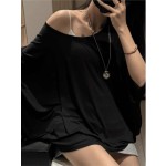 松弛感蝙蝠袖防晒罩衫T恤女春款2026新款露肩设计感休闲长袖上衣