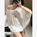 松弛感蝙蝠袖防晒罩衫T恤女春款2026新款露肩设计感休闲长袖上衣