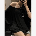 松弛感蝙蝠袖防晒罩衫T恤女春款2026新款露肩设计感休闲长袖上衣