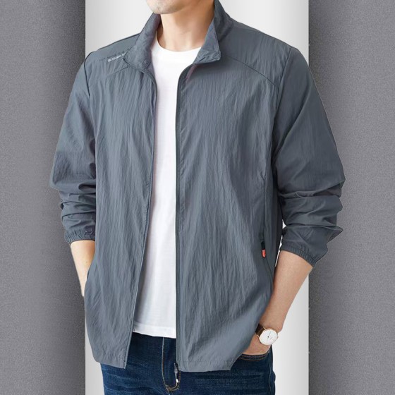 夏季超薄帅气防晒衣服男宽松透气外套男休闲立领夹克户外运动速干