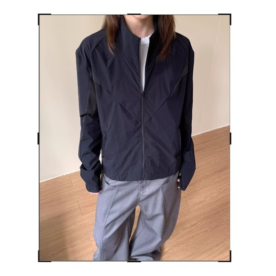 美式boxy版型正肩防晒衣男女夏季网眼透气防晒服户外运动立领外套