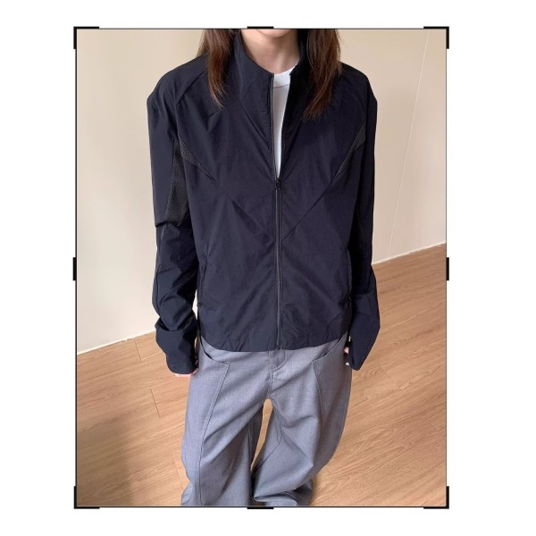 美式boxy版型正肩防晒衣男女夏季网眼透气防晒服户外运动立领外套