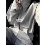 浅灰色男士原纱防晒衣凉感冰丝美式运动外套立领透气轻薄款冲锋衣