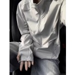 浅灰色男士原纱防晒衣凉感冰丝美式运动外套立领透气轻薄款冲锋衣