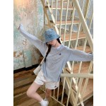 野媛 夏季防晒罩衫女生可爱百搭条纹长袖T恤女薄款宽松防晒服上衣