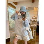 野媛 夏季防晒罩衫女生可爱百搭条纹长袖T恤女薄款宽松防晒服上衣
