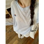 野媛 夏季防晒罩衫女生可爱百搭条纹长袖T恤女薄款宽松防晒服上衣