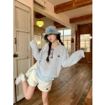 野媛 夏季防晒罩衫女生可爱百搭条纹长袖T恤女薄款宽松防晒服上衣