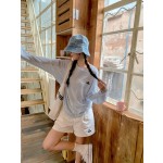 野媛 夏季防晒罩衫女生可爱百搭条纹长袖T恤女薄款宽松防晒服上衣