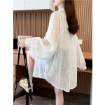 跨境夏季防晒衣女时尚波浪纹薄款提花休闲长袖开衫polo领外套女潮