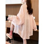 跨境夏季防晒衣女时尚波浪纹薄款提花休闲长袖开衫polo领外套女潮
