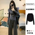 2024新款瑜伽上衣黑色修身防嗮衣女夏季防紫外线薄款透气冰丝外套