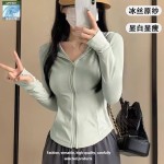 2024新款瑜伽上衣黑色修身防嗮衣女夏季防紫外线薄款透气冰丝外套