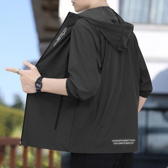 夏季冰丝夹克外套防晒衣男士薄防紫外线宽松透气钓鱼服皮肤衣男