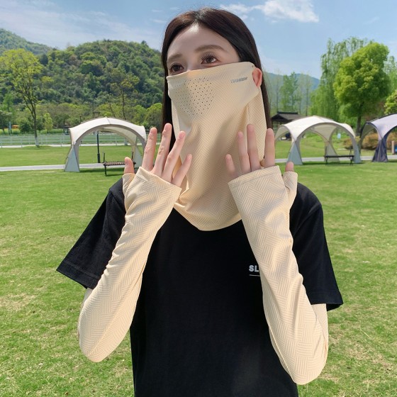 冰丝防晒面罩夏季女男护颈挂耳围脖遮阳袖套户外开车骑行钓鱼全脸
