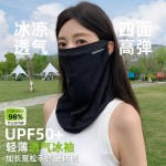 夏季防晒面罩挂耳面纱女骑行面巾护颈围脖套户外开车神器冰丝头巾