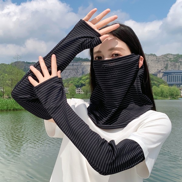 冰丝骑行防晒面罩女新款户外登山遮全脸护颈披肩面纱冰袖防晒套装