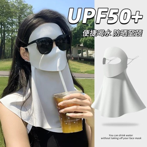 批发可喝水防晒面罩护颈一体全脸防紫外线脸基尼遮阳透气口罩E