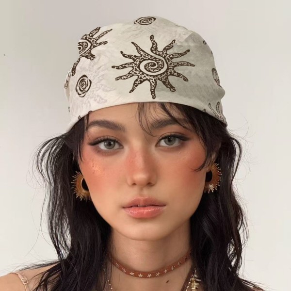 海风太阳花头巾女夏薄款美式复古高级感小方巾街头时尚独特丝巾潮