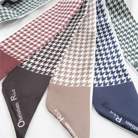 网红款百搭千鸟格小丝巾飘带女绑包包手柄丝带发带衬衣小丝巾