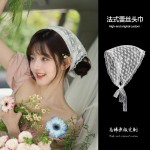 蕾丝三角巾女法式田园风碎花头巾白色夏季薄款发带绑发包头饰丝巾