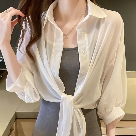 2024新款夏季雪纺衫防晒衣女上衣女外套薄款配裙子外搭开衫小披肩
