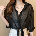 2024新款夏季雪纺衫防晒衣女上衣女外套薄款配裙子外搭开衫小披肩