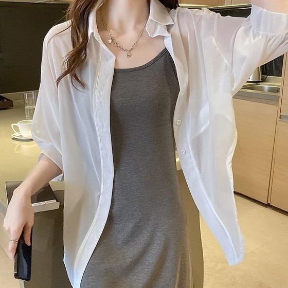 2024新款夏季雪纺衫防晒衣女上衣女外套薄款配裙子外搭开衫小披肩