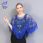 欧美宴会薄宽松小披肩网纱流苏披肩礼服披肩坎肩外搭舞会亮片罩衣