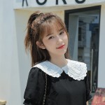 蕾丝花边小披肩女斗篷夏季白色防晒配裙子蝴蝶结绑带假领子
