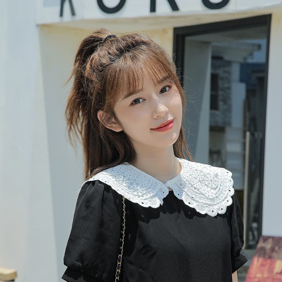 蕾丝花边小披肩女斗篷夏季白色防晒配裙子蝴蝶结绑带假领子