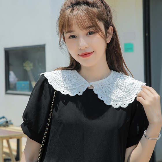 蕾丝花边小披肩女斗篷夏季白色防晒配裙子蝴蝶结绑带假领子