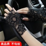 厂家批发蕾丝防晒手套女半指夏季簿款露指可触屏开车骑行遮疤纹身