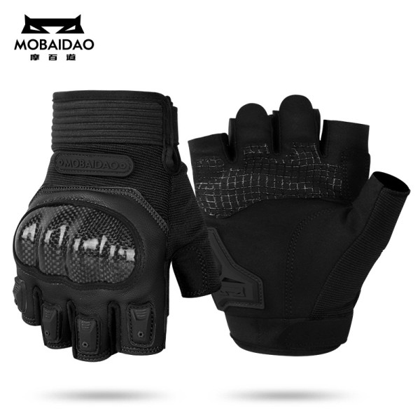 夏季羊皮透气机车碳纤壳短指手套摩托车骑行半指手套男女款防摔装