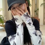 渐变蝴蝶冰丝防晒袖套可爱女防紫外线手套夏季骑行开车护手臂冰袖