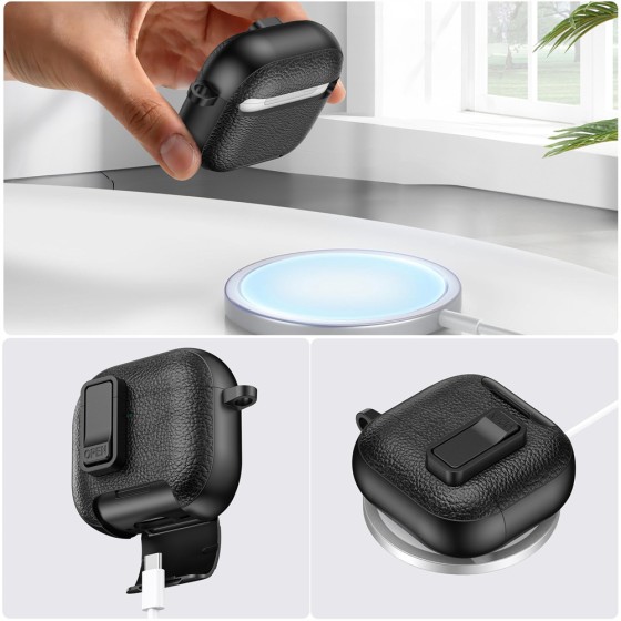 适用Airpods pro3保护套蓝牙耳机壳锁扣支架苹果4代皮纹保护壳2代