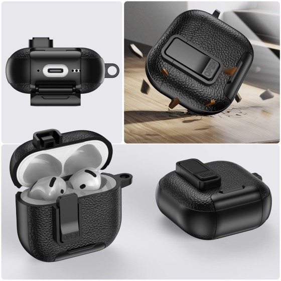 适用Airpods pro3保护套蓝牙耳机壳锁扣支架苹果4代皮纹保护壳2代